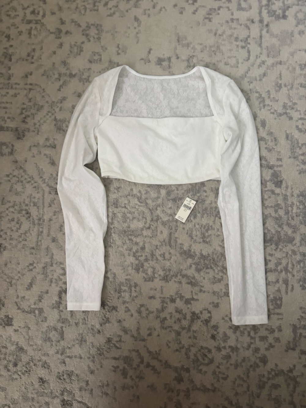 aerie White Lace-Panel Long Sleeve Crop Top